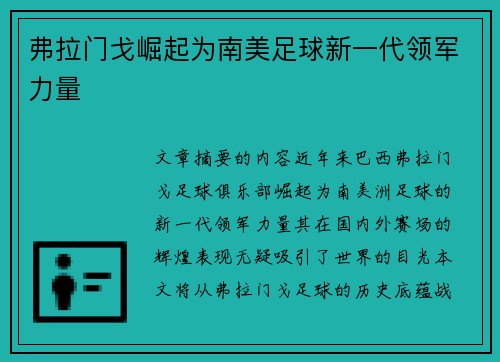 弗拉门戈崛起为南美足球新一代领军力量